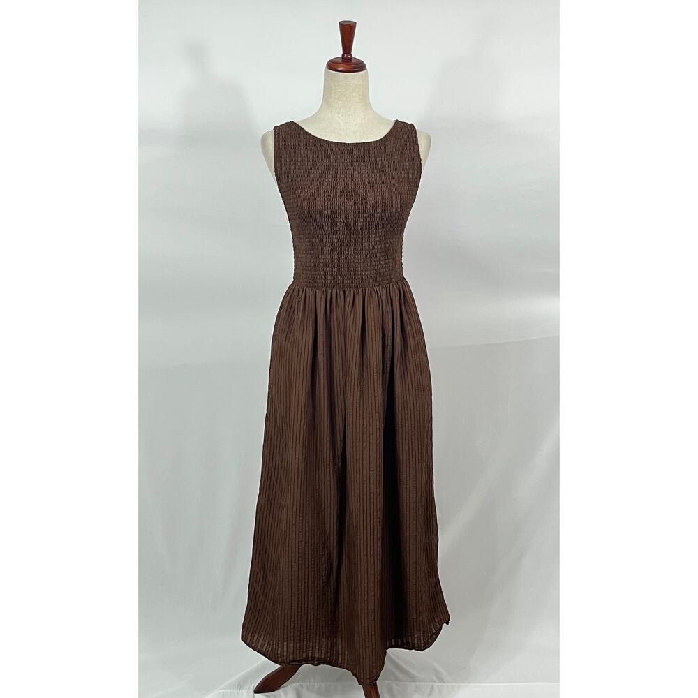 HILL HOUSE Sz M Medium Chocolate Brown Stripe Cosima Nap Dress - Picture 10 of 11